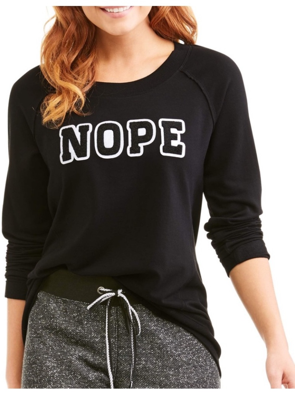 Secret Treasures Black Pullover Sweatshirt with "NOPE" Patch